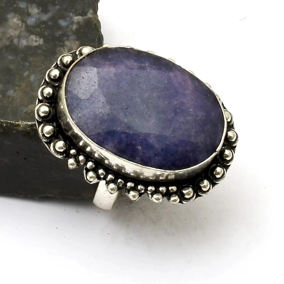 Simulierter Saphir Edelstein ethnischer handgefertigter Ring Schmuck Geschenk US-Größe - 7 AR 33245