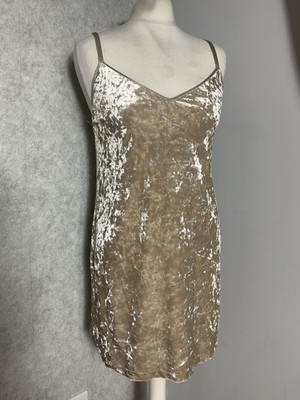 ZARA Crushed Velvet Cami Dress S 8 10 Champagner Gold Slip Mini Strappy