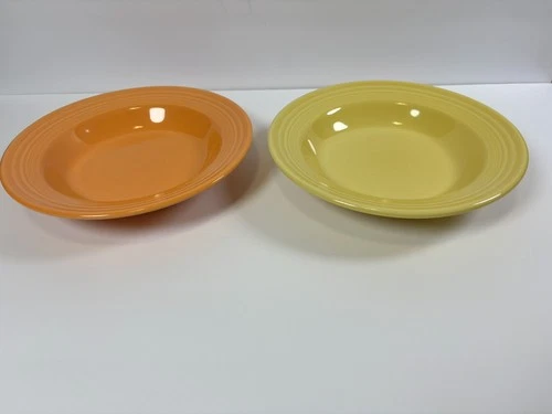 Fiesta Large Rim Soup Bowl Cobalt Yellow & Orange 9" Soup Cereal Set Of 2