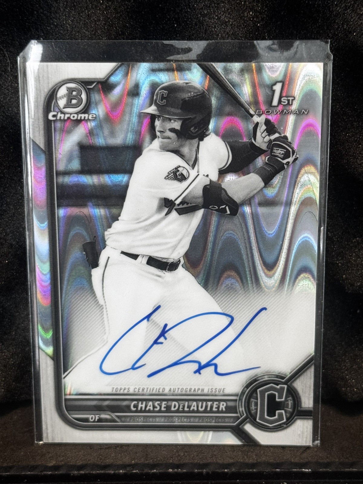 Chase DeLauter 2022 Bowman Chrome Black & White Raywave Auto 1st Bowman #BDC-49
