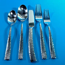 Cambridge NYOTO Hammered Stainless Flatware Spoons Forks Knives U CHOOSE