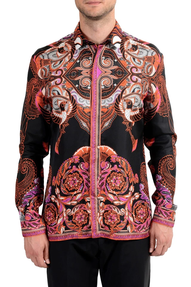 Camisa de vestir manga larga con gráfico 100 % seda Versace Collection "Tendencia" para hombre Foto 2 de 4