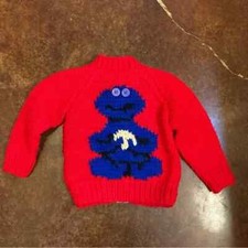 Kids Vintage Handmade Cookie Monster Cardigan Sweater