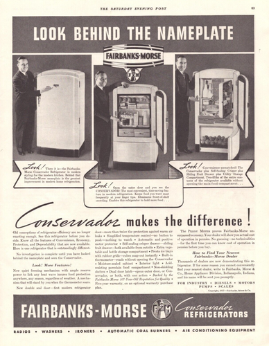 Fairbanks-Morse Conservador Refrigerators - Nameplate - Vintage Print Ad 1937 - 第 1/1 張圖片