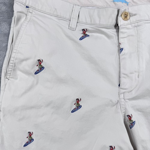 Tommy Bahama Chino Shorts Mens 35 Off White Surfing Hula Girl Preppy Resort Golf - Picture 2 of 12