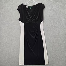 Lauren Ralph Lauren Women Dress 10 Black Body Con Colorblock V Neck Pullover