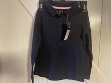 IZOD Little  Big Girls Blue Long Sleeve Stretch Fabric Polo Shirt, XXS 4-5 