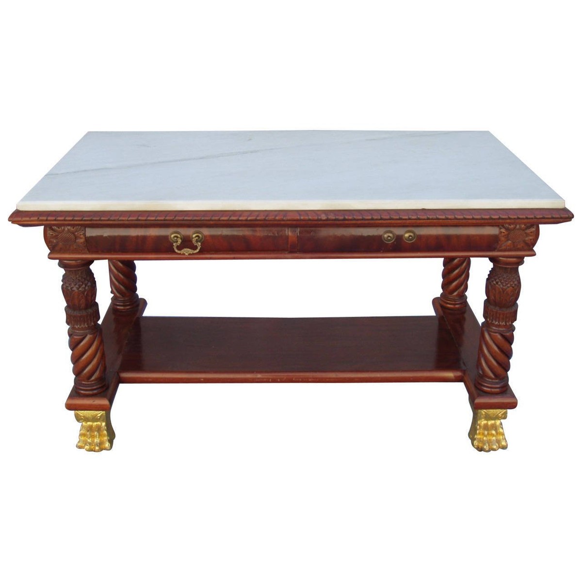 Marble Side Table Made From 19thC Carved Teak Capitols Marble Side Table Made From 19thC Carved Teak Capitols