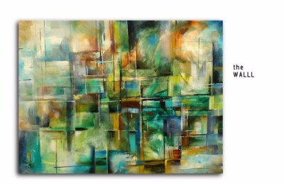 wall art painting green home decor linear geometric earth tone VID LINK  m. Lang
