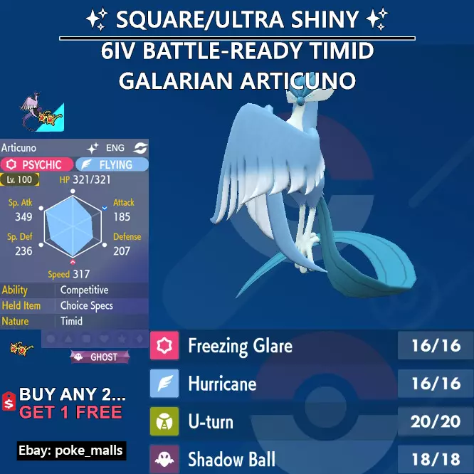 6IV Ultra Shiny Zapdos, Moltres, Articuno Galarian Galar Pokemon Sword /  Shield