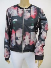 Women's Abstract Print Long Sleeve Zip Front Bomber Jacket Lined Size M