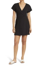 MADEWELL BLACK CROSS-FRONT FLUTTER-SLEEVE FIT & FLARE MINI DRESS Sz S