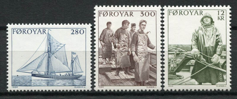 Briefmarken-Set Dänemark-Färöer 1984 „Fischfang“ – 3 Postfrische Marken, Komplett (Nr. 103-105), MNH
