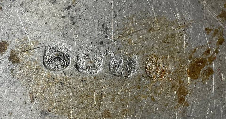 Plato de cena de peltre forjado raro antiguo siglo XVIII Maestro Samuel Ellis Foto 4 de 4