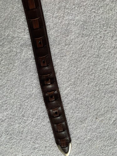 Western Belt Mens 36 Top Grain Leather Brown Woven Detail Silver Buckle & Tip - Picture 6 of 12