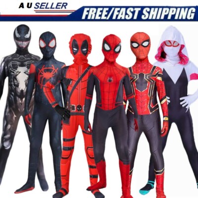 Spiderman Cosplay Men Kids Boys Costume Venom Miles Gwen Fancy Dress Jumpsuit