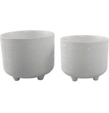 Flora Bunda 6 in & 4.75 in Hiero Ceramic Footed Planter, Matte White Set of 2