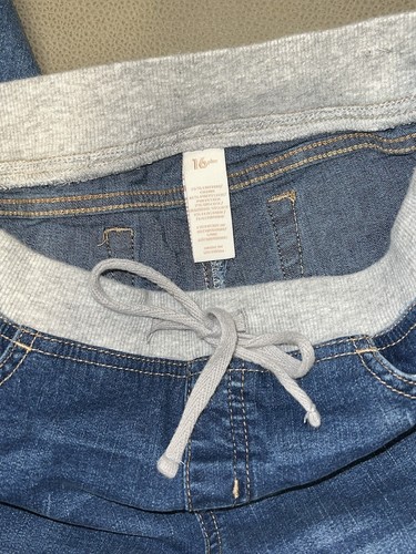 Justice Girls Sz 16 Plus Cropped Blue Jeans With Gray Knit Ribbed Waist Band EUC - Picture 5 of 12