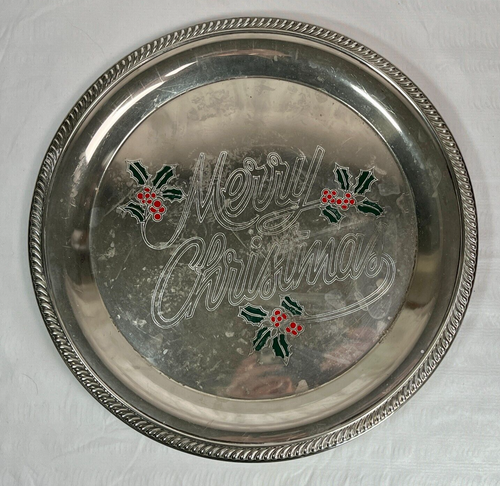Ancien plateau Joyeux Noël Sheridan TAUNTON SILVERSMITHS - Argenterie fine - Photo 1/8