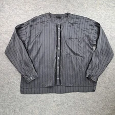 ATM Shirt Womens Large Gray Pin Stripe Button Up 100% Silk Long Sleeve Boxy Top