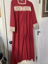 VTG Kayser Women s M Pink Full length 1/2 zip Robe Velour Pockets 3/4 Sleeve