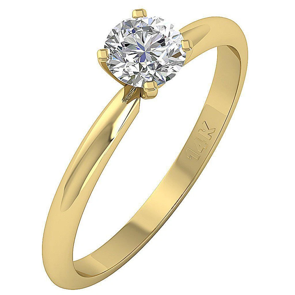 Обручальное кольцо с одним бриллиантом SI1 I 0,95 карата комплект из 4 зубцов чистое золото 14 карат - Изображение 4 из 4