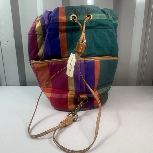 Ralph Lauren Madras Plaid Leather Drawstring Bucket Sling Bag Vintage NWT Colors - Picture 5 of 14