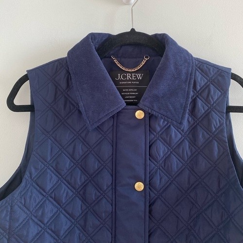 J. Crew Navy Blue Quilted Barn Vest With Corduroy Collar Size Small New With Tag - Picture 3 of 11