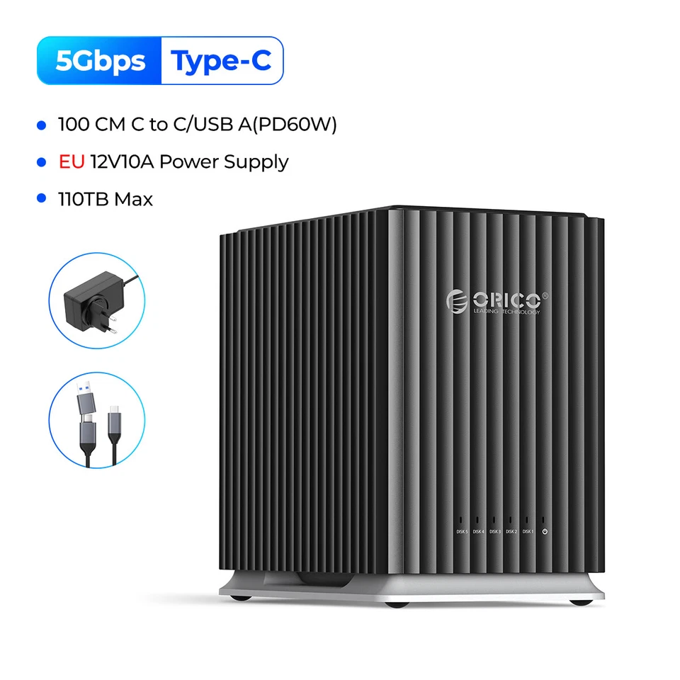 ORICO 5 Bay DAS-HDD-Dockingstation Typ-C leise Wärmeableitung 3,5 ” Festplatten - Image 2 of 4