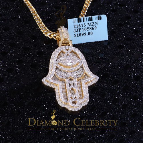 3.00ct Moissanite VVS D Baguette 925 Silver Yellow Hamsa Pendant For Women's - Picture 5 of 11