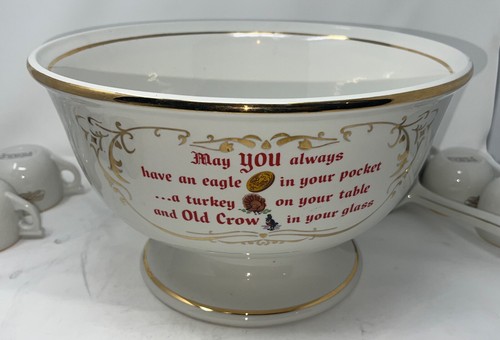 Old Crow Whiskey Punch Bowl 10 cups Ladle Hall China