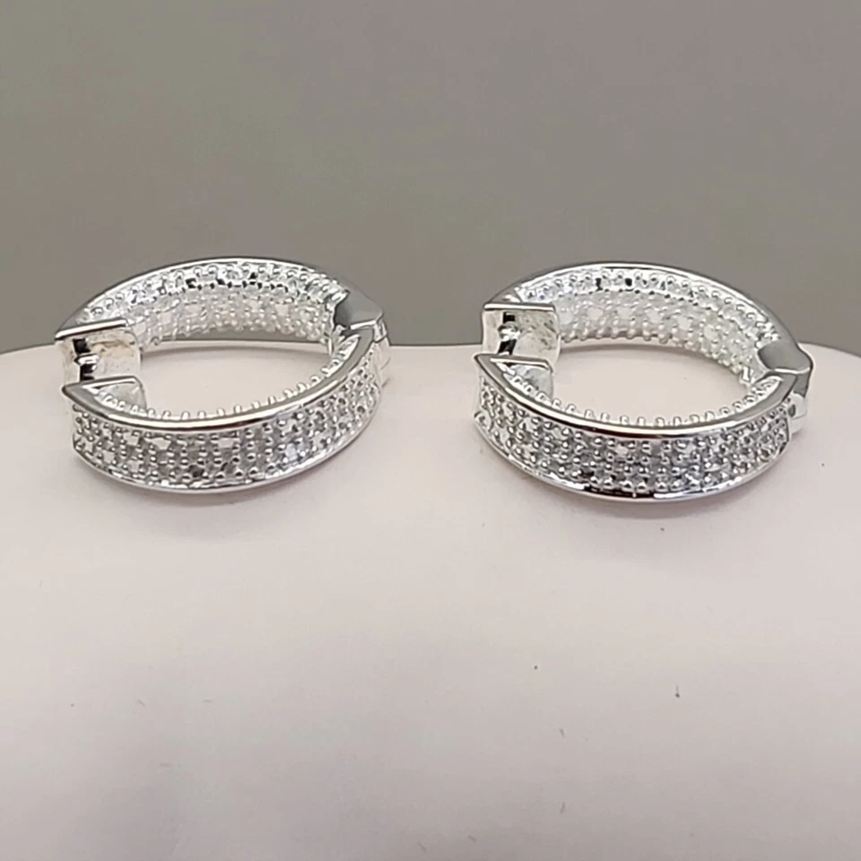 Brincos Technibond Huggie Marcasites prata esterlina 925 JTV 17mm - Imagem 4 de 4