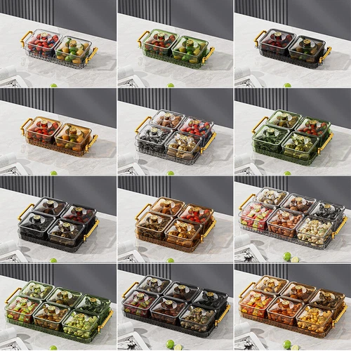 Home Food Storage Tray Dried Fruit Snack Serving Plate Candy Nuts Dish With Lid - Picture 3 of 35