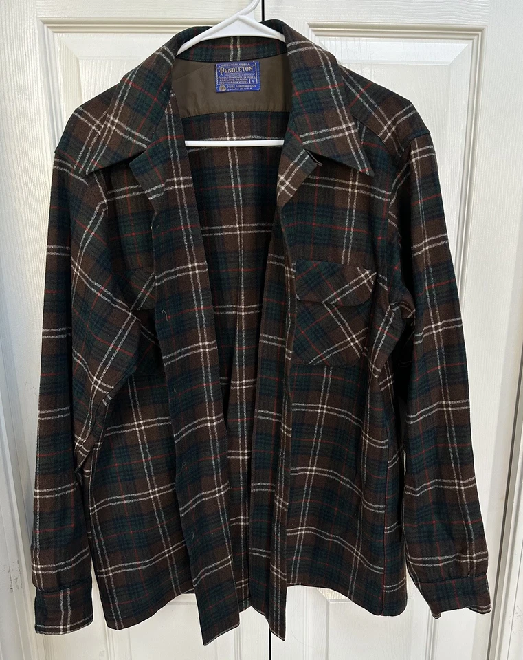 Camisa de Tablero Pendleton Vintage Talla L 100% Lana Cuello Lazo Lavable PRÍSTINA EE. UU. Foto 4 de 4