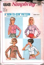 6648 Vintage Simplicity Sewing Pattern Misses Set of Blouses 1960s Casual OOP