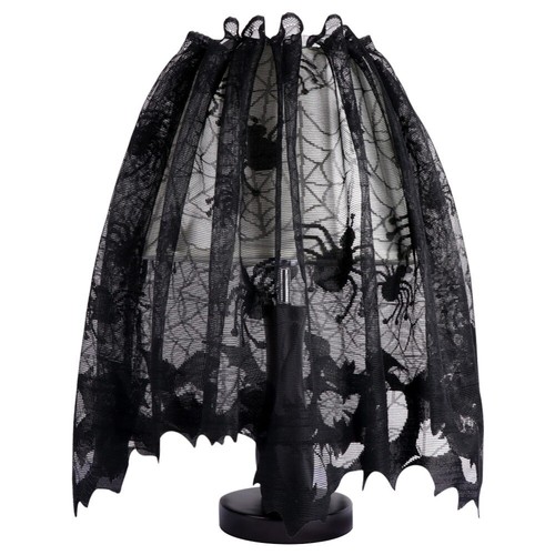 Heiß schwarz Spitze Fledermaus Spinnweben Halloween Lampe Schirm Drapieren Topper Vorhänge Hausdekor - Bild 7 von 10