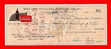 1948 Coca Cola Tell City Ind Old Bottling Co Check #595