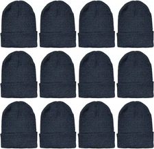 12 Units Black Beanies Bulk Thermal Winter Hat Solid - Winter Beanie Hats