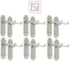 Epsom Satin Nickel Door Handles Internal – Victorian Scroll Lever Latch Set of 6