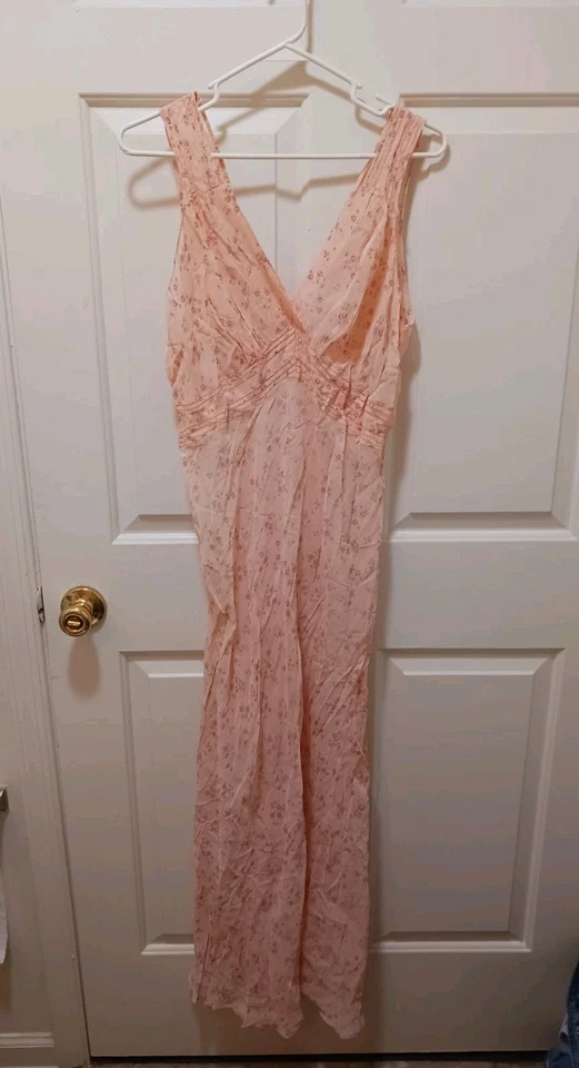 Lencería camisón sin cordones rosa floral transparente de colección años 60 corte sesgado hada cabaña S/M Foto 2 de 4