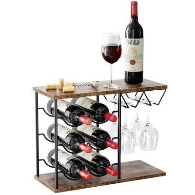 Nuovoware Wine Racks Countertop, Wine Bottle Holder for 6 Bottles & 4 Glasses...