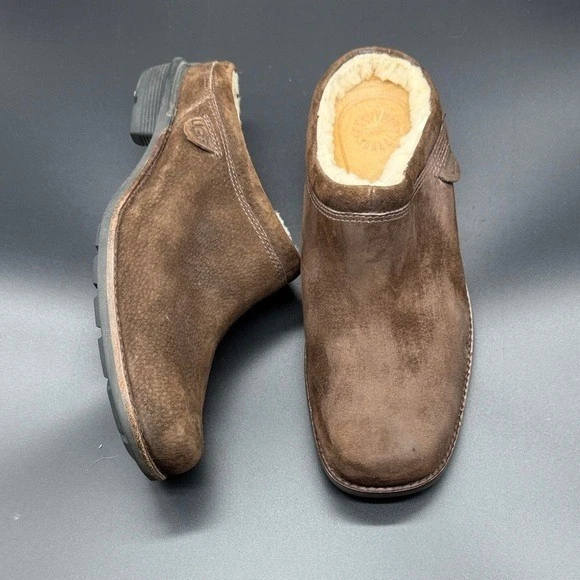 UGG коричневый замшевый стриженный мех с подкладкой сабо Mules женщин поскользнуться на комфорт туфли, 5,5 - Изображение 4 из 4