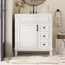 30" Bathroom Vanity with Ceramic Sink, Small Bathroom Sink Cabinet, Modern Cab