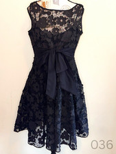 Adrianna Papell Black Floral Lace A-Line Dress Sleeveless Round Neck Lined 14