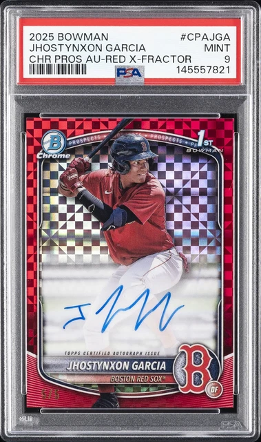 2025 BOWMAN CHROME PROSPECT AUTOS RED X-FRACTOR JHOSTYNXON GARCIA 5/5 PSA 9