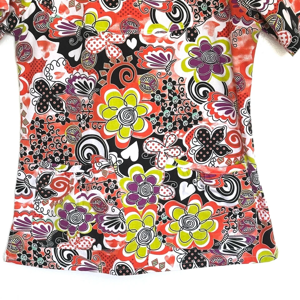 Beverly Hills Uniforms Scrub Top Women's Medium Floral Short Sleeve Pockets Top - Image 4 of 4