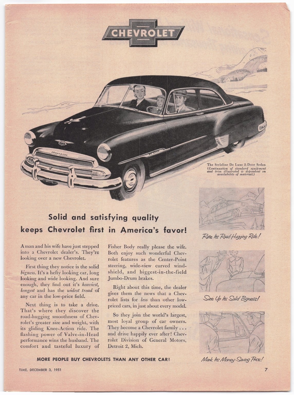 Chevrolet Styleline De Luxe Automobile 1951 Magazine Ad Car