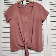 Set The Stage Mauve Pink Short Sleeved Ribbed Top Women's Size Medium
