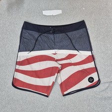 Quiksilver Men Shorts 36 Red Swimwear Striped Boardshorts Button 10" Inseam Logo