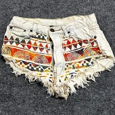 Signature 8 Shorts Womens Size Small White Denim Distressed Frayed Hem Stained